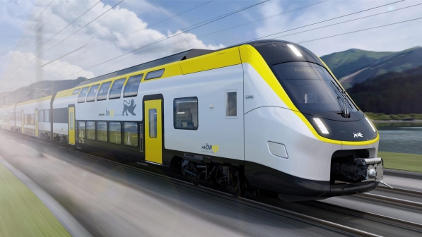 Neuer Regionalzug im Landesdesign f�hrt mit hoher Geschwindigkeit durch Baden-W�rttemberg